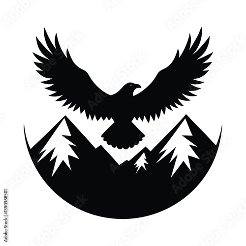 Eagle soaring high over mountain peaks vector illustration