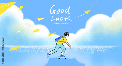 A man riding a skateboard over the ocean.