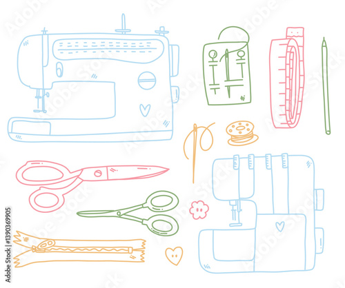 set with outline sewing elements