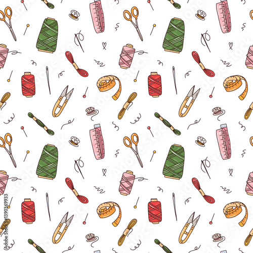 seamless pattern with cartoon sewing elements
