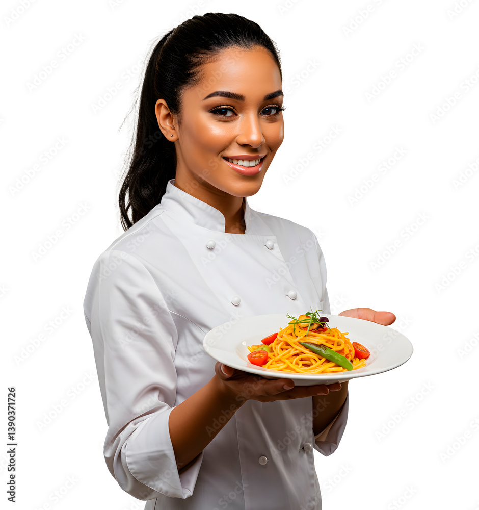 Happy chef holding a plate of delicious pasta. Happy chef holding a plate of delicious pasta.