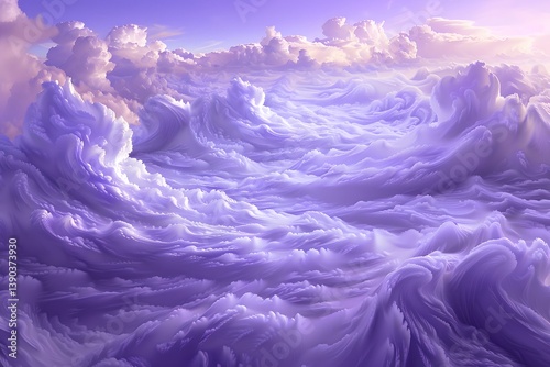 Dramatic swirling cloudscape illuminated by warm light and intense purple hues, creating a breathtaking sky scene.