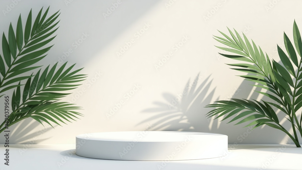 palm leaves shadows rendered empty podium product palm leaves shadows rendered empty podium product