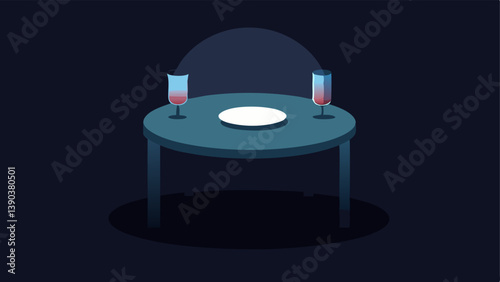 Empty Dining Table A dining table set for one with a single plate and lery surrounded by dim lighting visually depicting the experience of mealtime isolation.