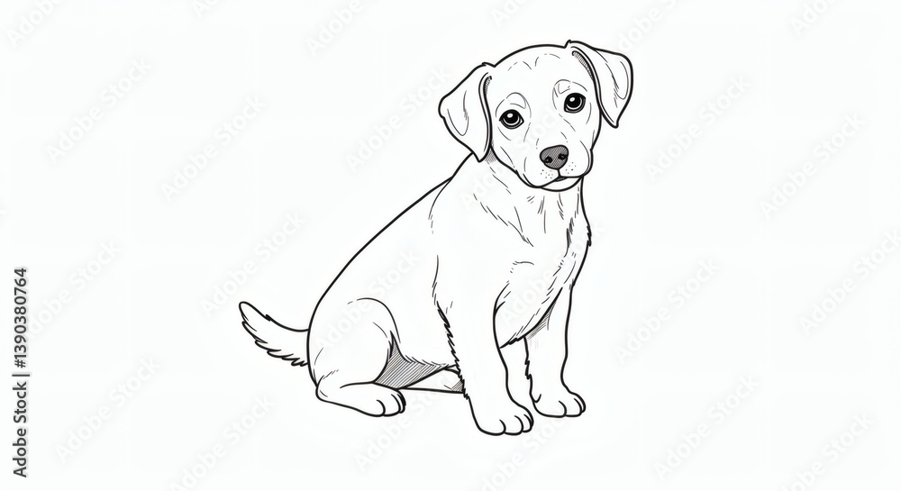 Fototapeta premium Puppy Black and White Art - for coloring book