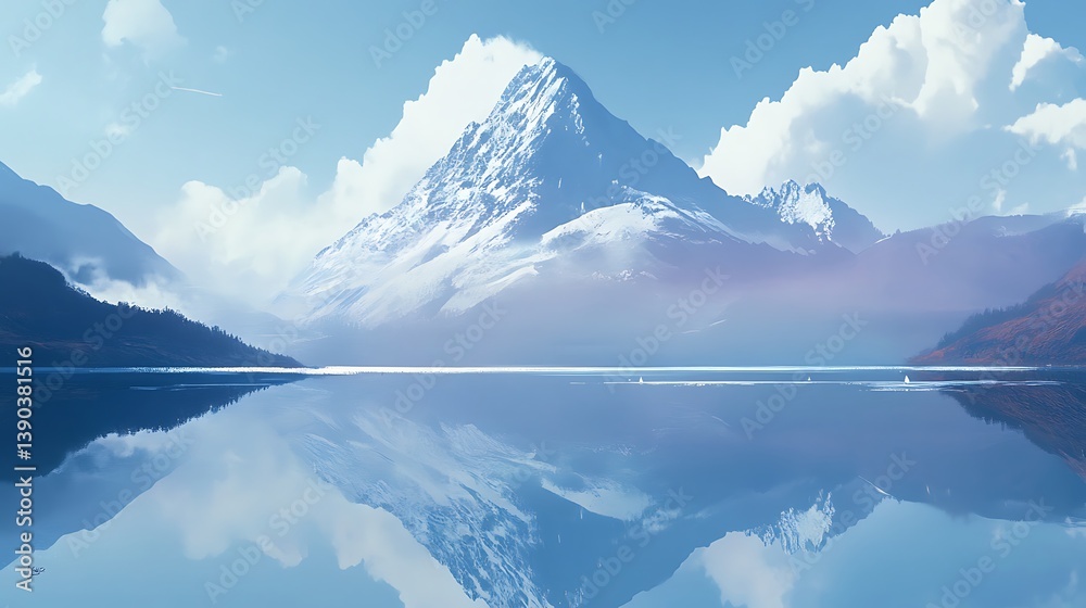 Naklejka premium Serene mountain lake reflection.