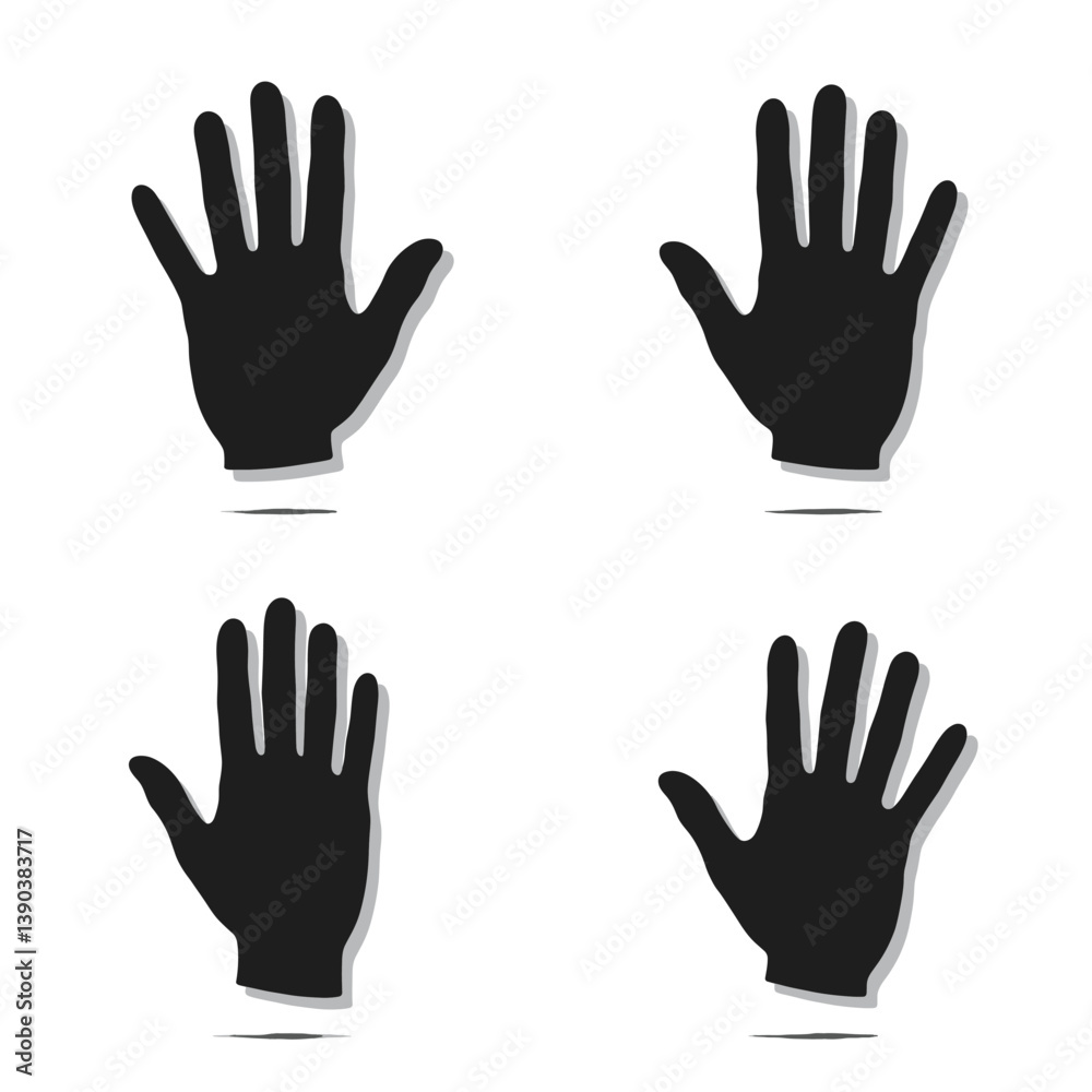 Hand Silhouettes: A simple yet striking collection of four hand silhouettes, captured from different angles, offering a versatile graphic resource for various design applications. Hand Silhouettes: A simple yet striking collection of four hand silhouettes, captured from different angles, offering a versatile graphic resource for various design applications.