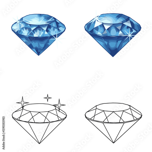 Exquisite Diamond Variations: A series of stunning blue diamonds, each meticulously rendered to highlight their brilliance, presenting a display of luxury and preciousness.