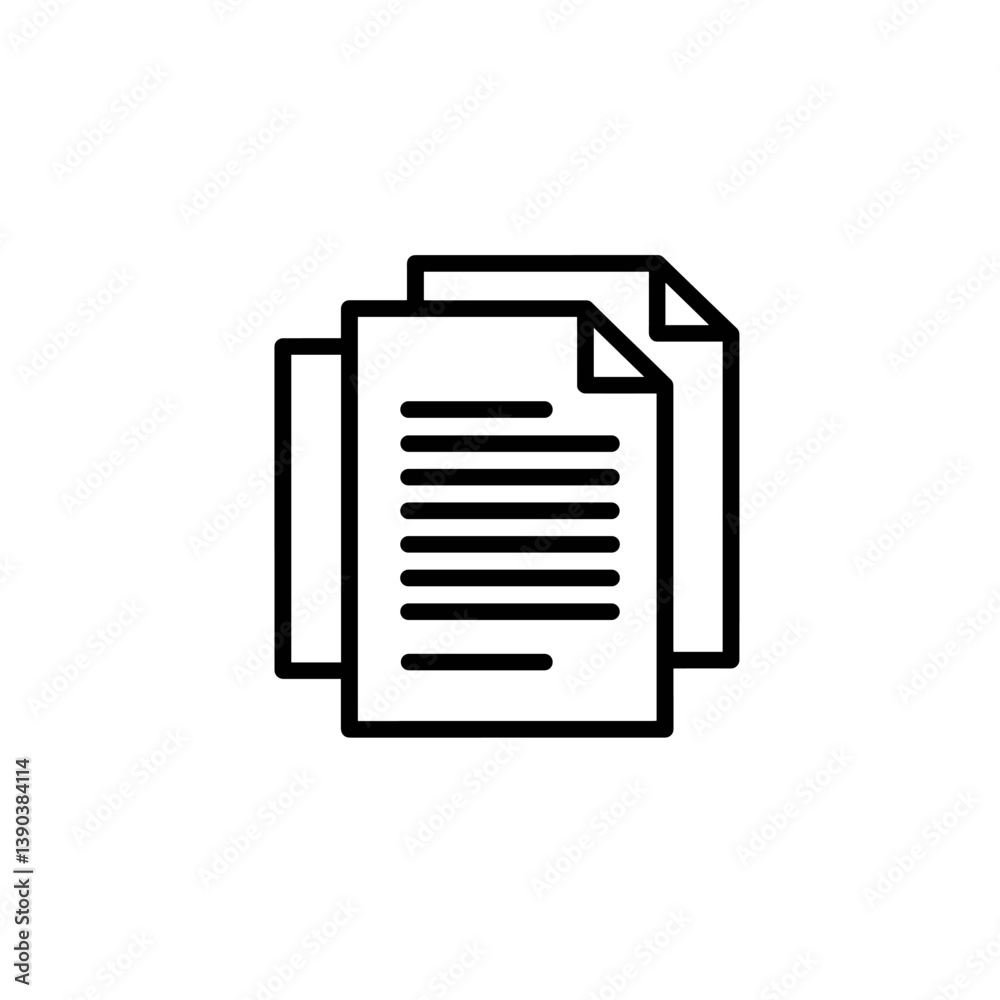Paper Documents Icon: A minimalist line icon representing stack of documents. Featuring simple lines and a clean design, it conveys ideas of paperwork, information, and communication. Paper Documents Icon: A minimalist line icon representing stack of documents. Featuring simple lines and a clean design, it conveys ideas of paperwork, information, and communication.
