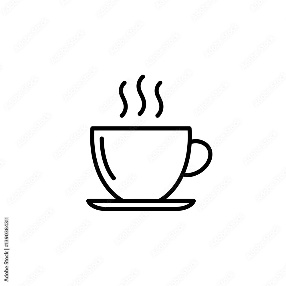 Steaming Cup of Beverage Icon: A minimalist linear icon depicts a steaming cup of beverage, exuding warmth and inviting a sense of calm and comfort. Steaming Cup of Beverage Icon: A minimalist linear icon depicts a steaming cup of beverage, exuding warmth and inviting a sense of calm and comfort.