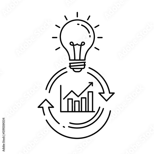 Idea Incubation: A vector illustration symbolizing business and innovation, featuring a glowing lightbulb above a data chart within a circular arrow design.