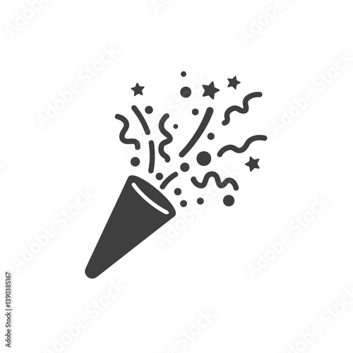Festive Explosion: A dynamic illustration of a party popper erupting with celebratory confetti, streamers, and stars, symbolizing joy, excitement, and festive moments.