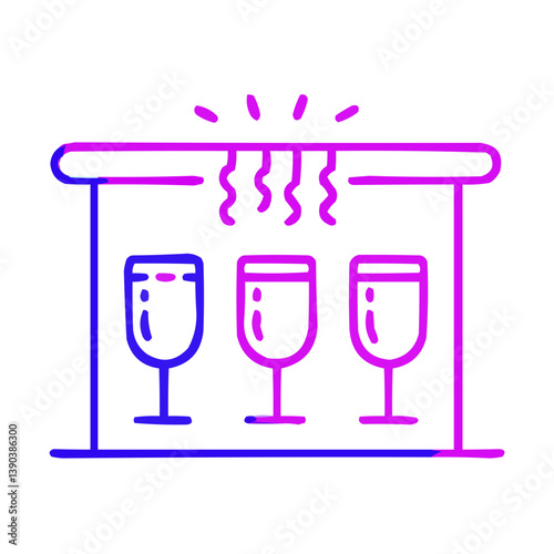 Three wine glasses on a table in a modern, minimalist design, creating a visual representation of a drinking establishment or event. The illustration suggests a sense of elegance and simplicity
