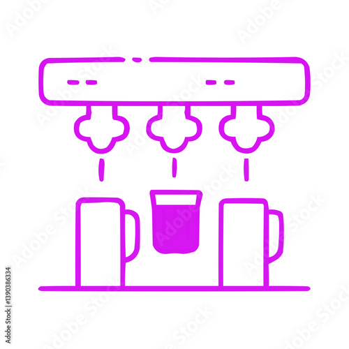 An illustrated coffee machine dispensing coffee