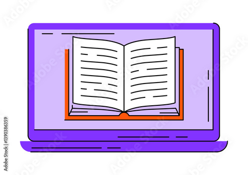Laptop with open book. Digital library concept.