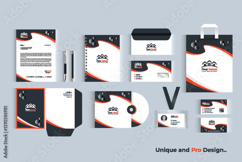 Business branding identity with office stationery items and objects Mockup set, Corporate company corporate Identity design on stationery items.	
