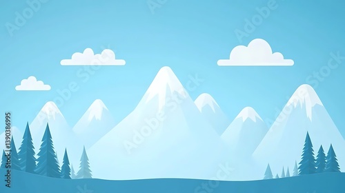 Snowy mountain range landscape.