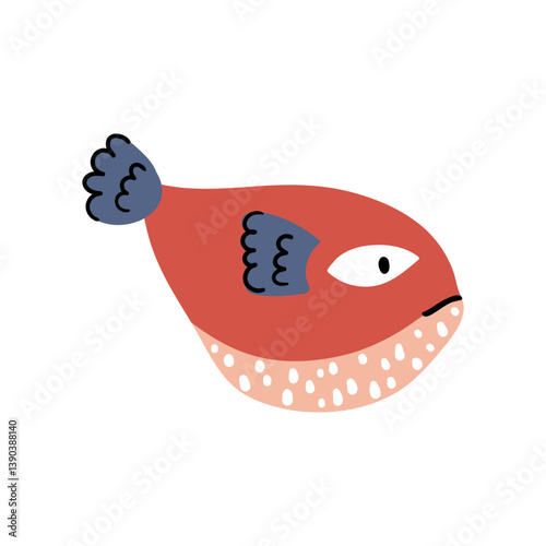 Isolated folk hygge vector clip art of sea ocean fish on white background, hand drawn illustration