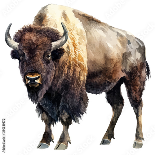 A watercolor painting of a Bison, isolated on a white background. Bison vector

