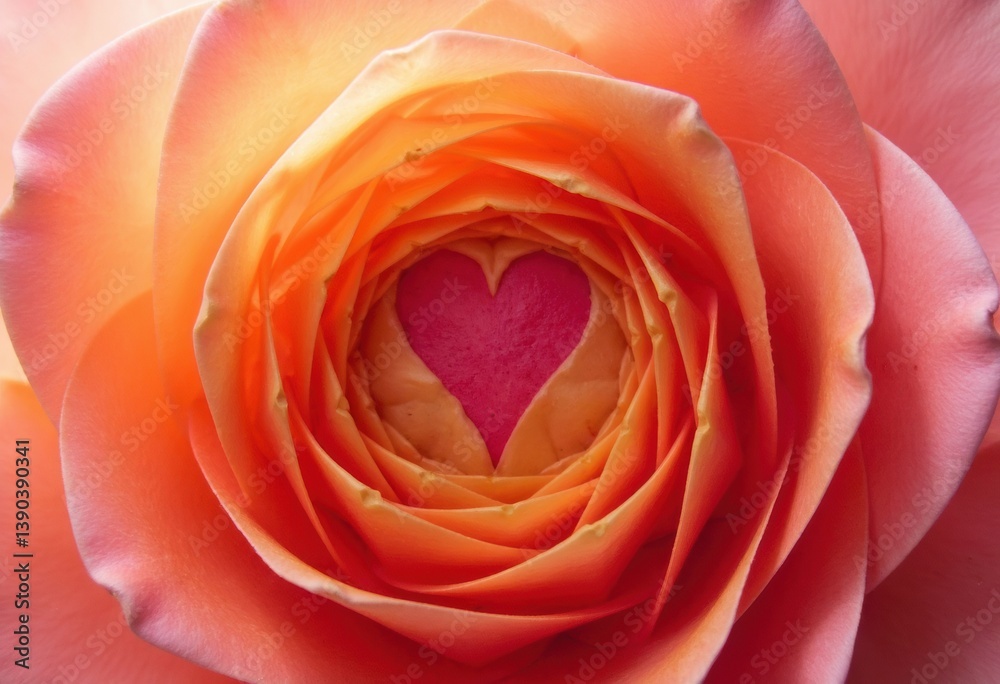 A beautiful close-up of a rose with a heart-shaped center in vibrant colors A beautiful close-up of a rose with a heart-shaped center in vibrant colors