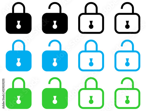 Lock icon set isolated on transparent. Security and protection symbol. Locked and unlocked icon.