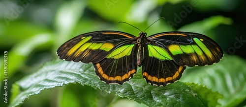 Vibrant Butterfly on a Leaf photo