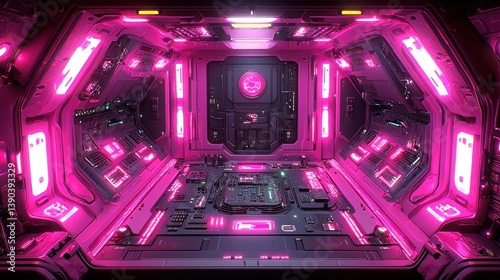 Fototapeta Naklejka Na Ścianę i Meble -  Futuristic, pink spaceship interior