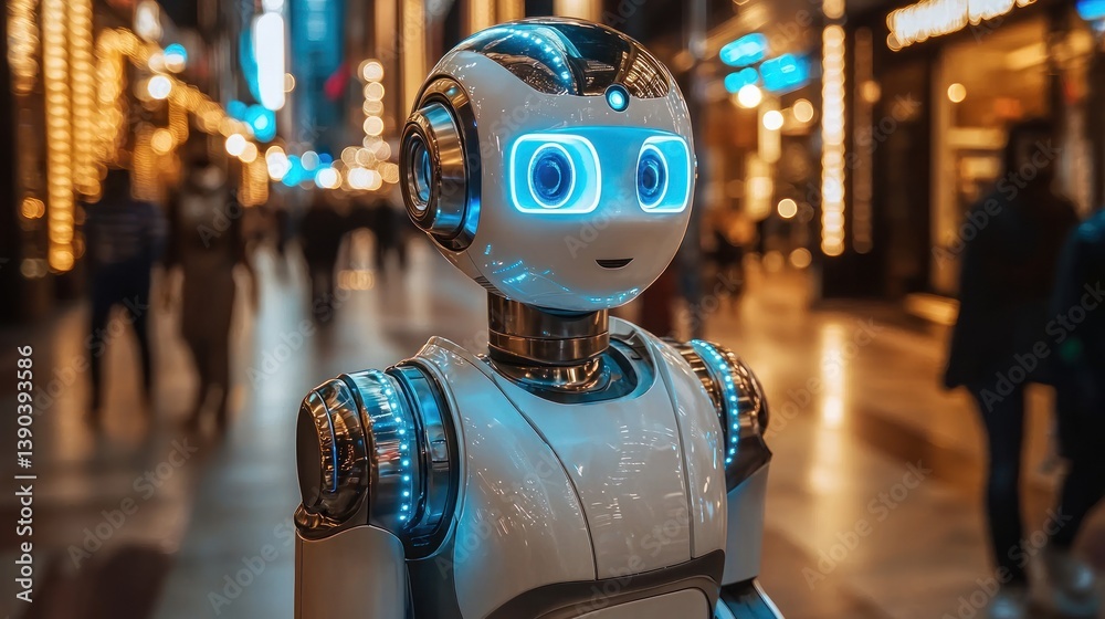 Futuristic robot in a city setting Futuristic robot in a city setting