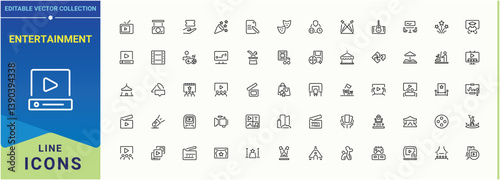 Entertainment linear icon. Contains such icons as travel, party, celebrate, celebration, vacation, event, festival. Minimal thin line web icons set. Activity icon collection. Editable vector.