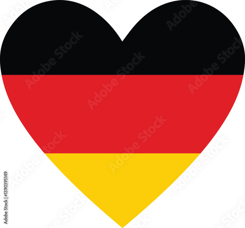 Heart-shaped German flag vector illustration on white background – patriotic, modern, and high-quality design.