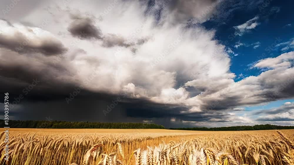 Time lapse of a storm passing over a wheat field 