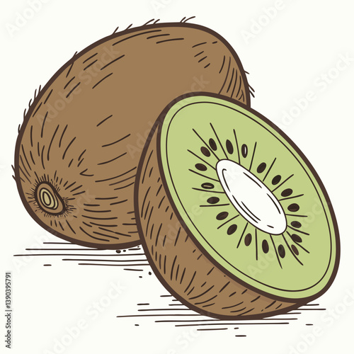 Fresh green kiwi fruit slice, a healthy and juicy tropical food isolated on white.