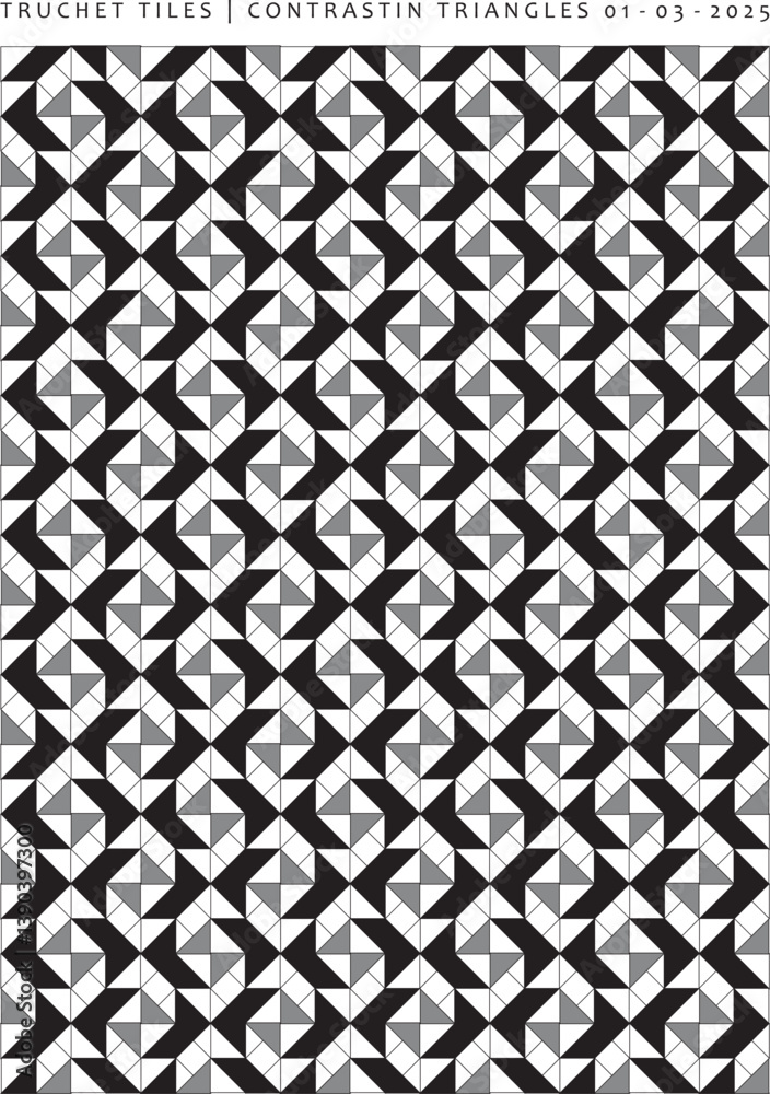 Fototapeta premium Truchet Tiles Contrasting Triangles Pattern in gray and Black
