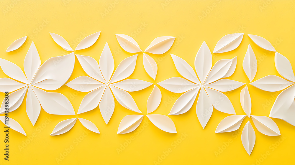 Obraz premium White paper flowers on yellow background.