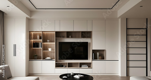 A modern living room with Tv cabinet in an apartment.
