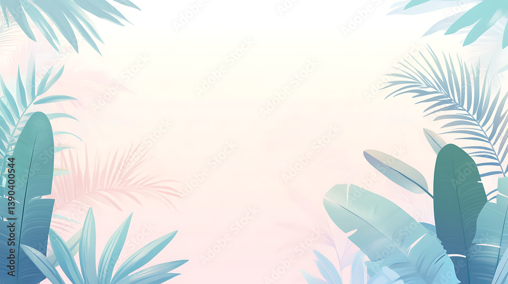 Naklejka premium Pastel tropical leaves frame background.
