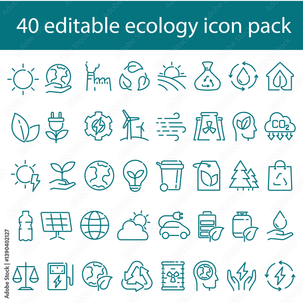 Fototapeta premium Collection of 40 ecology line icons. These design elements are suitable for your projects and are provided as vector illustrations.