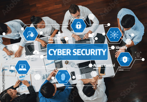 Obraz na płótnie Explore the importance of cyber security in modern enterprises, highlighting key elements like protection, detection, and access control in a collaborative team setting. Amity w salonie