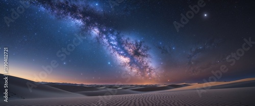 Stunning Desert Night Sky with Milky Way and Dunes. photo