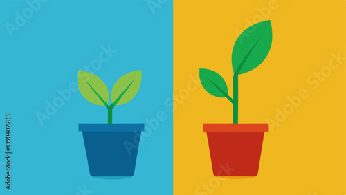 Growing Plant A potted plant where one leaf is vibrant representing success while another leaf is wilting representing failure. This illustrates growth through both positive and