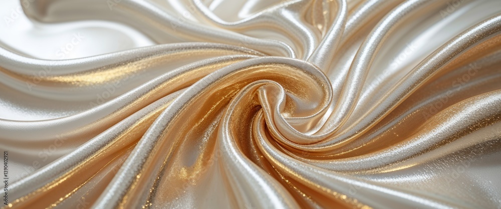 Fototapeta premium Glossy Silk Curves Flowing Background Material in Gold and White.