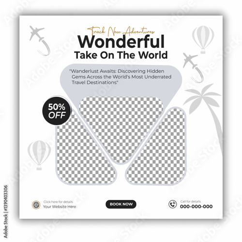 Travel and tour social media posts and web banner square design template