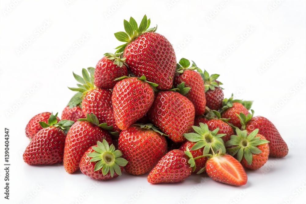 A heap of fresh strawberries isolated on a white background. (Strawberry) A heap of fresh strawberries isolated on a white background. (Strawberry)