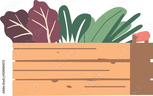 Wooden crate with fresh greens