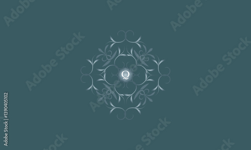 Luxury badge logo monogram with initial letter Q. Floral decorative style illustration for sticker and label design, poster, greeting card, advertising business company or brands