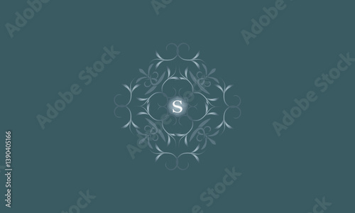 Luxury badge logo monogram with initial letter S. Floral decorative style illustration for sticker and label design, poster, greeting card, advertising business company or brands