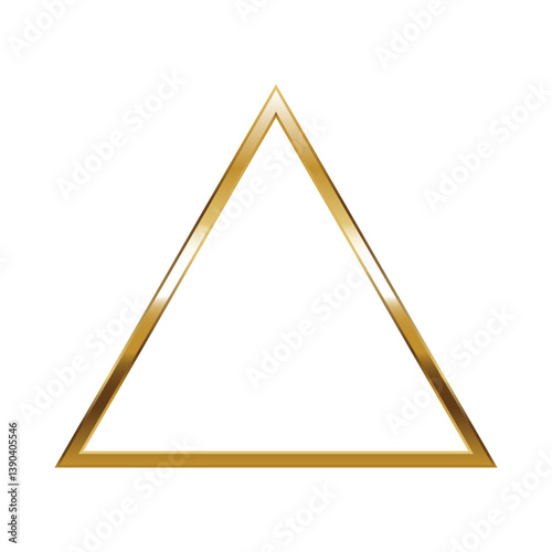 Triangle gold frame. Isolated luxury triangle golden border. Gold triangle flat frame mockup design element. Vector illustration.