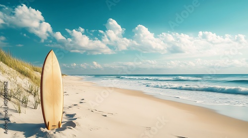 Surfboard on a sunny beach. (1)