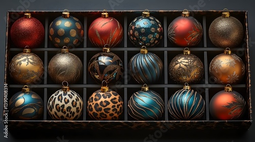 Chic Christmas Baubles Assorted Tray Festive Patterns photo
