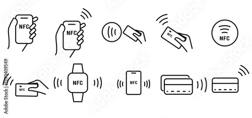 NFC payment icon set. Contactless wireless pay sign. vector eps 10.